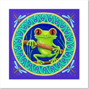 Little Green Tree Frog Mandala Posters and Art